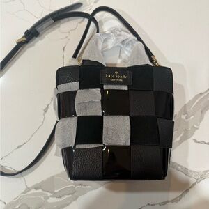 Kate Spade Black Basket Woven Mixed Media Leather Mini Tote Crossbody Bag